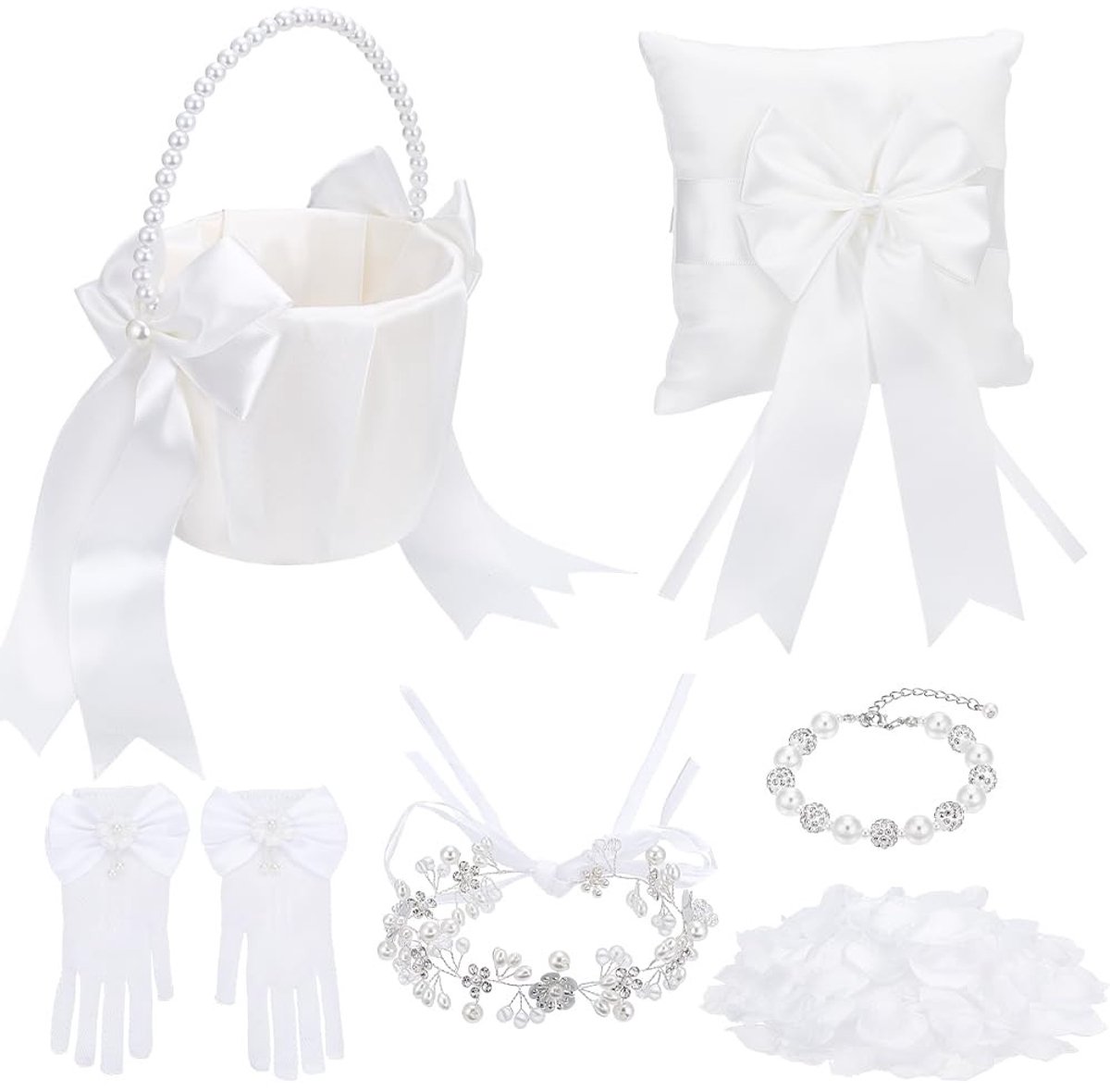 Dailygoods- Bloemenmeisjesmand Set - 1000 Stuks Kunstmatige Bloemblaadjes - Mand/Haarband/Armbanden/Handschoenen - Bruiloft Decoratie - Parel/Bloem Details - Bloemenmeisjesset