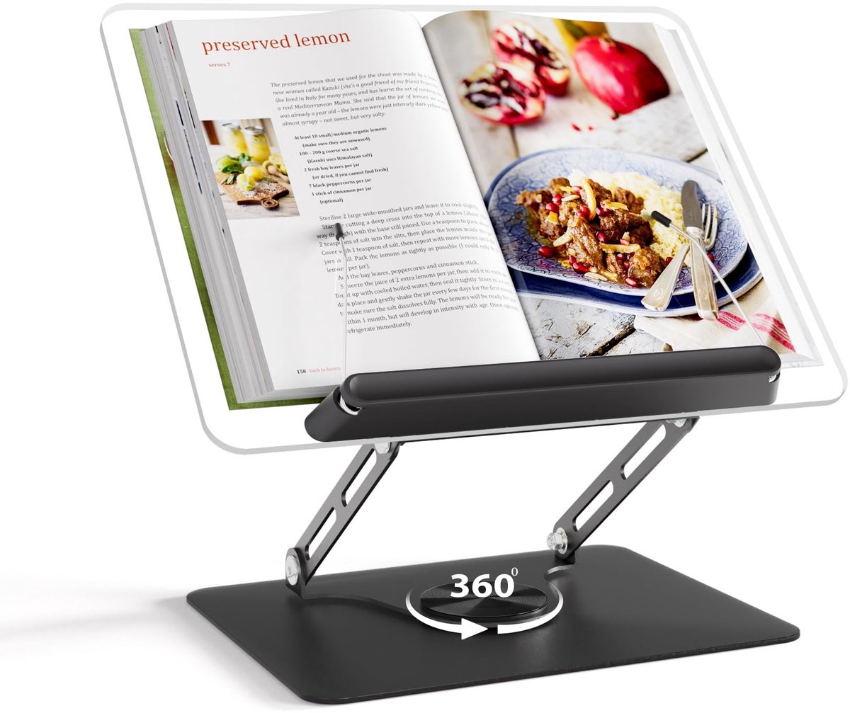 Dailygoods- Boekenstandaard Verstelbaar - Acryl Steunplaat - Handsfree Boekhouder - 360° Draaibaar - Opvouwbaar - Geschikt voor Laptop/Tablet - Boekenhouder