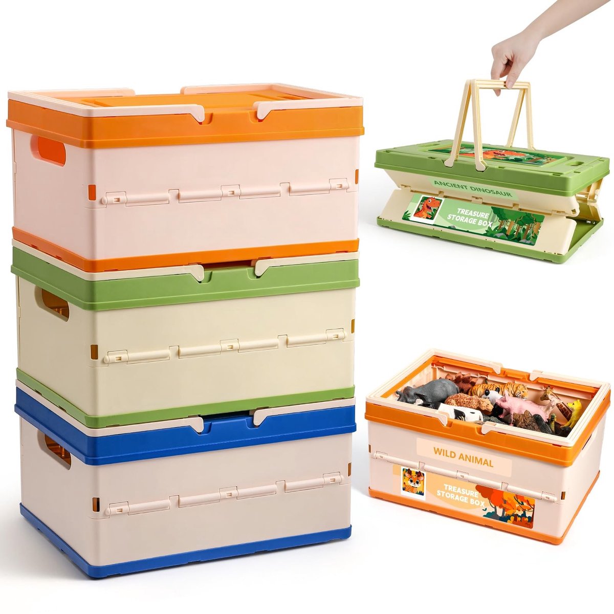 Dailygoods- Opbergdozen Set van 3 - Opvouwbare Opbergdoos met Deksel - Speelgoedkist - Kantoor/Speelkamer - 34,4 x 24,3 x 18,6 cm - Eenvoudig in Elkaar te Zetten - Opbergbox