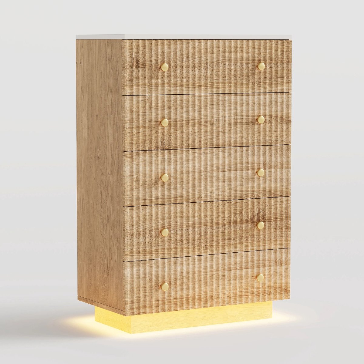Vécarti – Ladekast – 5 Laden – Woonkamer - Slaapkamer - LED‑verlichting – Houten Opbergmeubel – Modern Design
