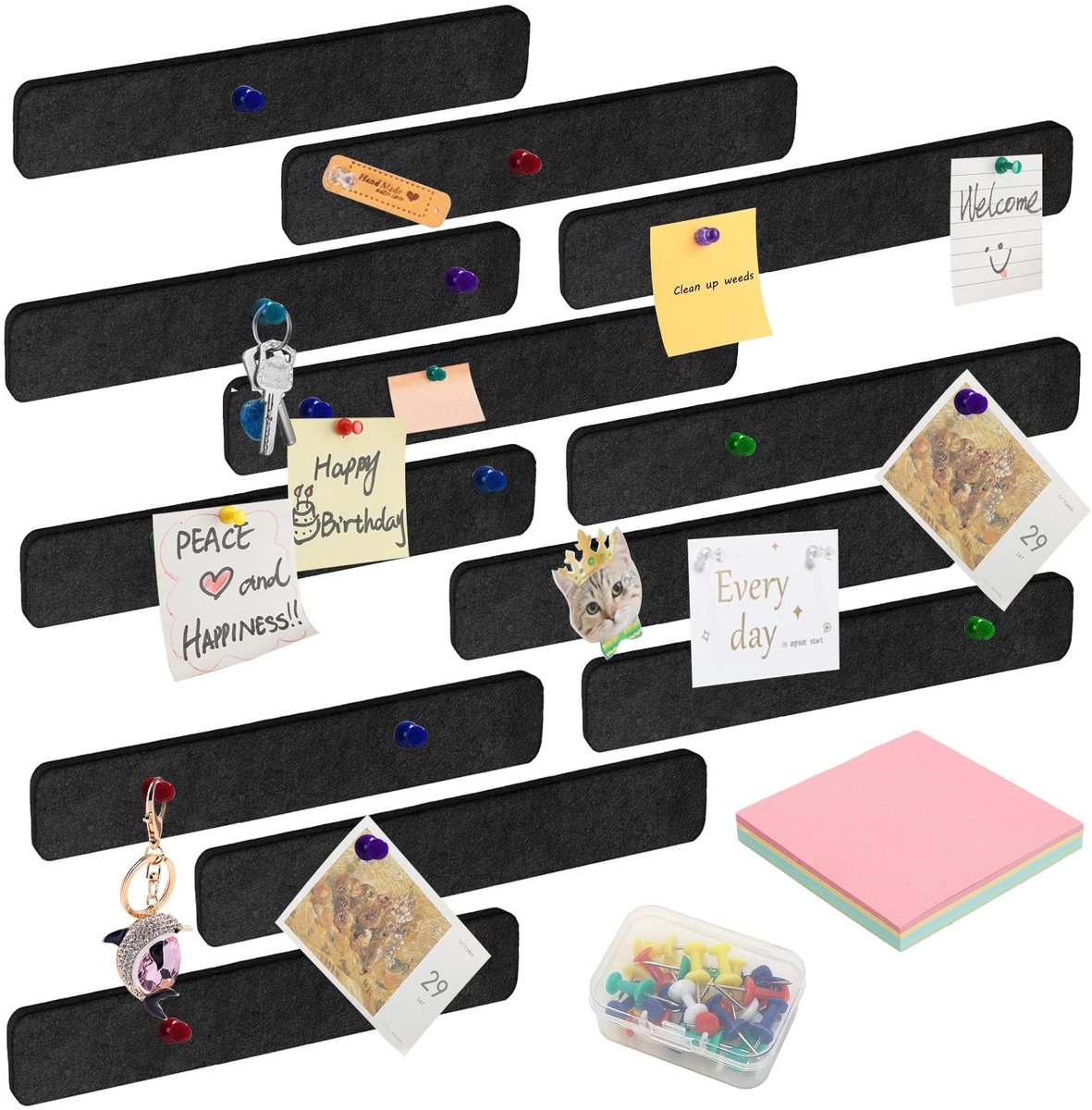 Dailygoods - Zelfklevend Vilten Prikbord met 30 Prikspelden (Zwart)