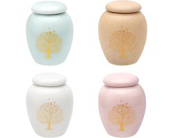 Mini Urnen Set van 4 voor Mensen en Huisdieren - Keramische Asurnen met Levensboom voor Veilige Bewaring