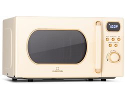Klarstein Magnetron met Grill, 800 W, 20 Liter, 3-in-1 RVS Crème, Met Ontdooien en Pizzafunctie, Draaiplateau, Compact - voor Keuken - Bruin - Microwave Combimagnetron Microgolfoven Microwave Oven