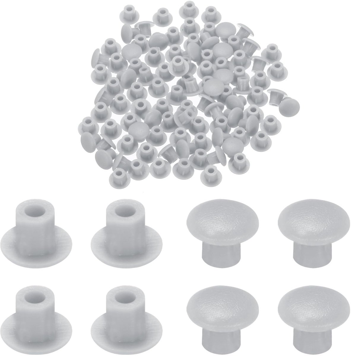 Dailygoods- Gatpluggen 100 stuks - Lichtgrijze Plastic - Ronde Knop - Kliksluiting - Geschikt voor Meubelproductie - Waterdichte Afdichtpluggen - Afdekkap
