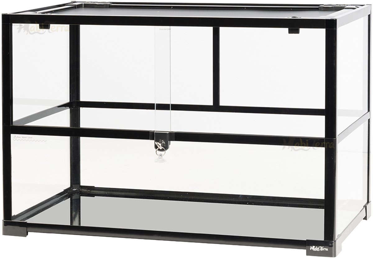HabiTerra Knaagdier Terrarium 75x40x50 van glas met schuifruiten - Ventileerbaar deksel - inclusief slot op schuifruiten - inclusief slot op deksel - geschikt voor Gerbils, Dwerghamsters en Muizen