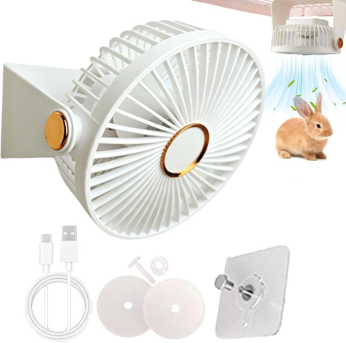 Huisdierkooi Ventilator - Draagbare Koeler - Zomerse Koelte - USB Oplaadbaar - 9x17x9 cm - Wit