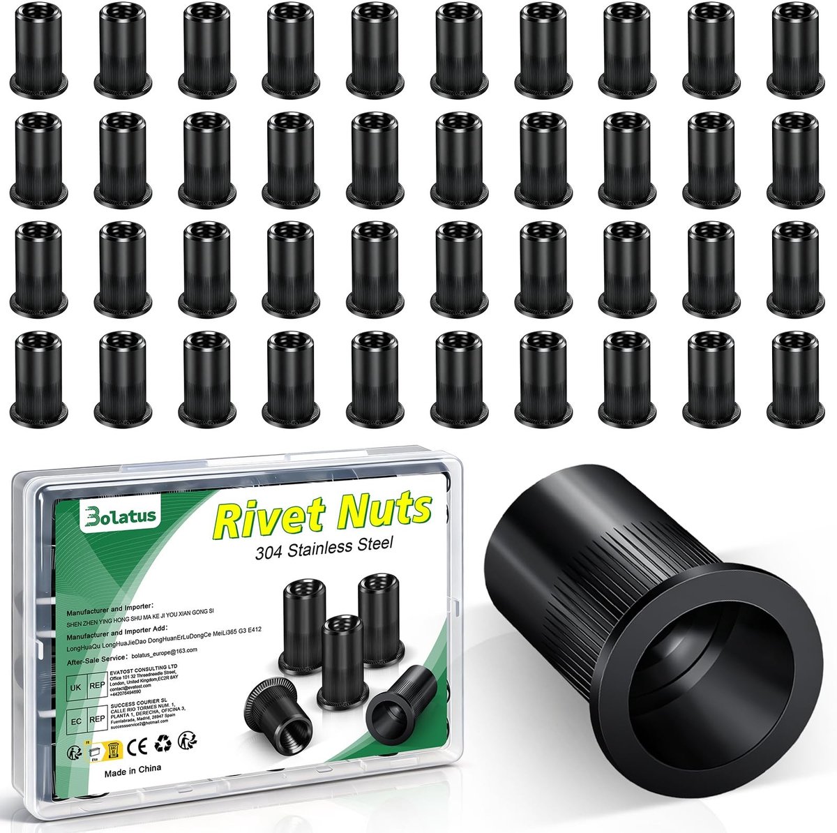 Solidchoice - 50 stuks klinkmoeren M5, Bolatus 304 roestvrij stalen blindklinkmoer, ronde platte kop schroefdraad, klinkmoeren voor metaal, glasvezel, kunststof, buizen enz