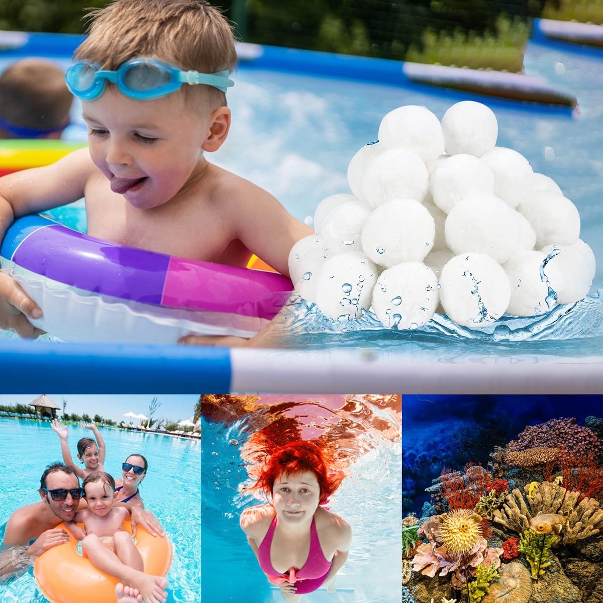 Solidchoice- Filterballen 800g - Vervanging zandfilter - Zwembadreiniger - Geschikt voor aquaria/vijvers - Recyclebaar materiaal - Fijnere filtratie - Zwembadfilter
