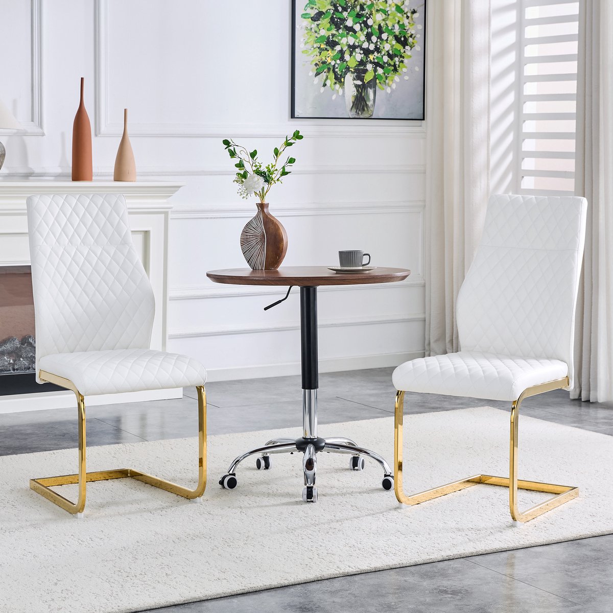 Eetkamerstoelen - Set Van 2 - Gestoffeerde eetkamerstoel - Eettafelstoel - Eetkamerstoelen - Met hoge rugleuning - PU - Antislip - Metalen stoelpoten - Modern Design - Wit, goud