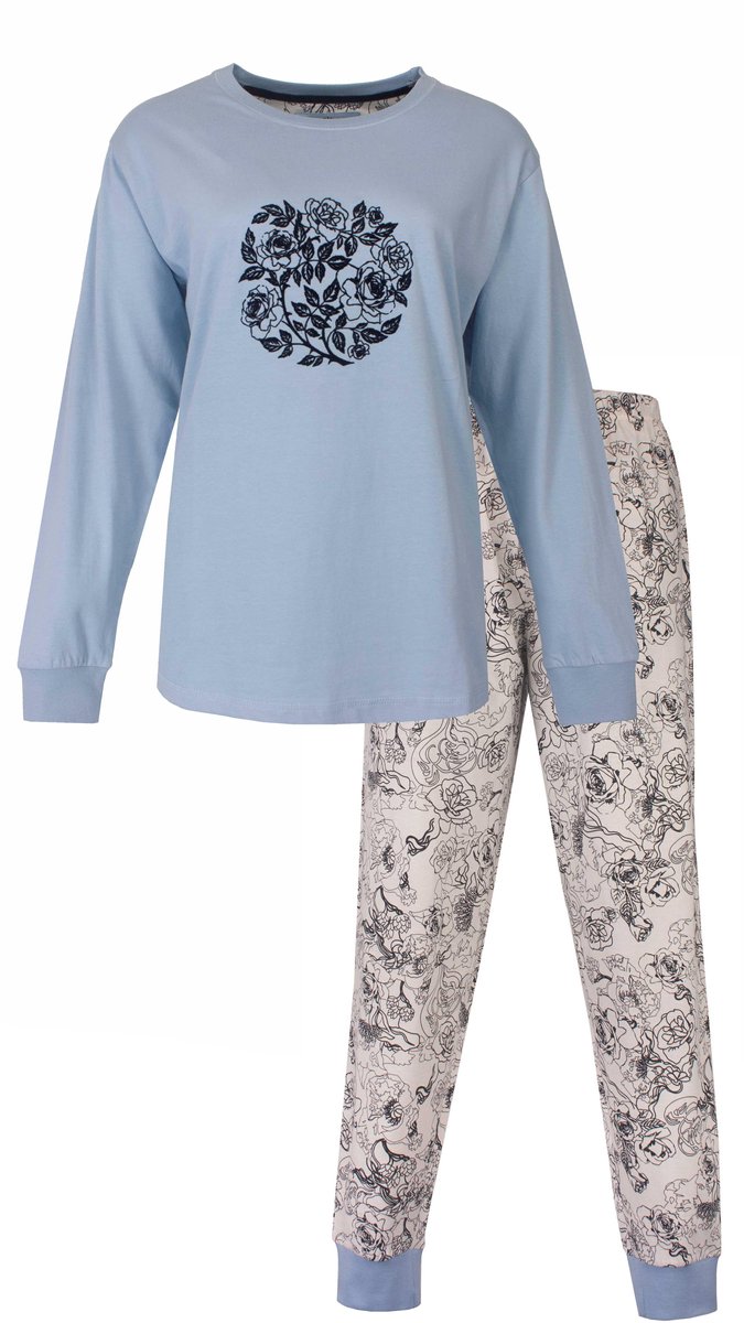 Medaillon Dames Pyjama - Rozen Cirkelprint - Katoen - Grijs