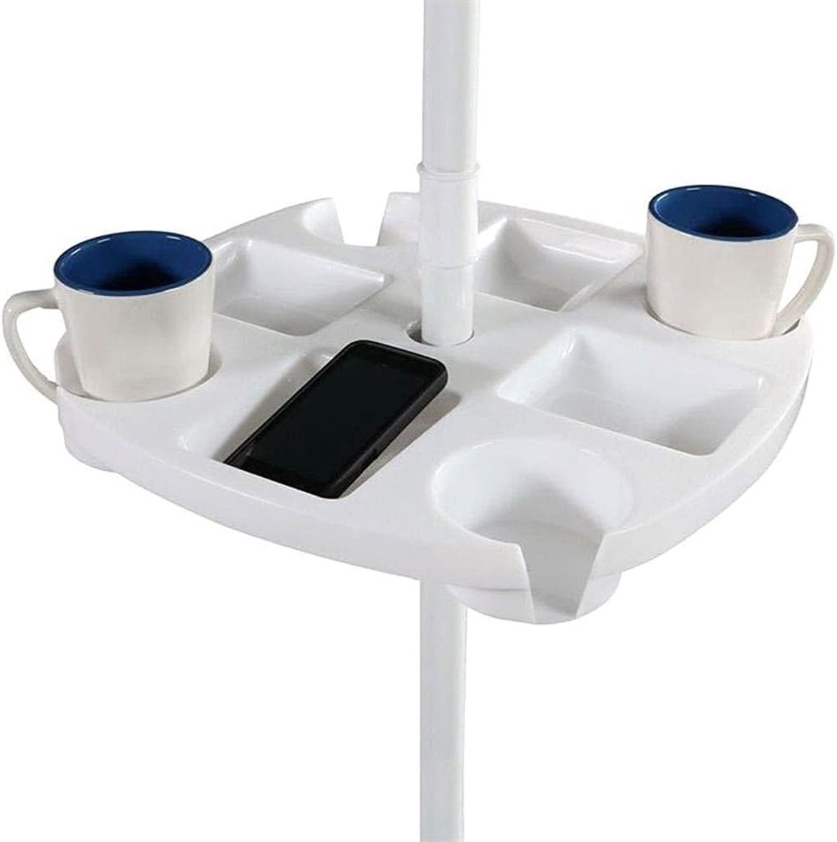 Ronde Strandparasol Tafel van Kunststof met 4 Bekerhouders en Snackcompartimenten voor Zwe