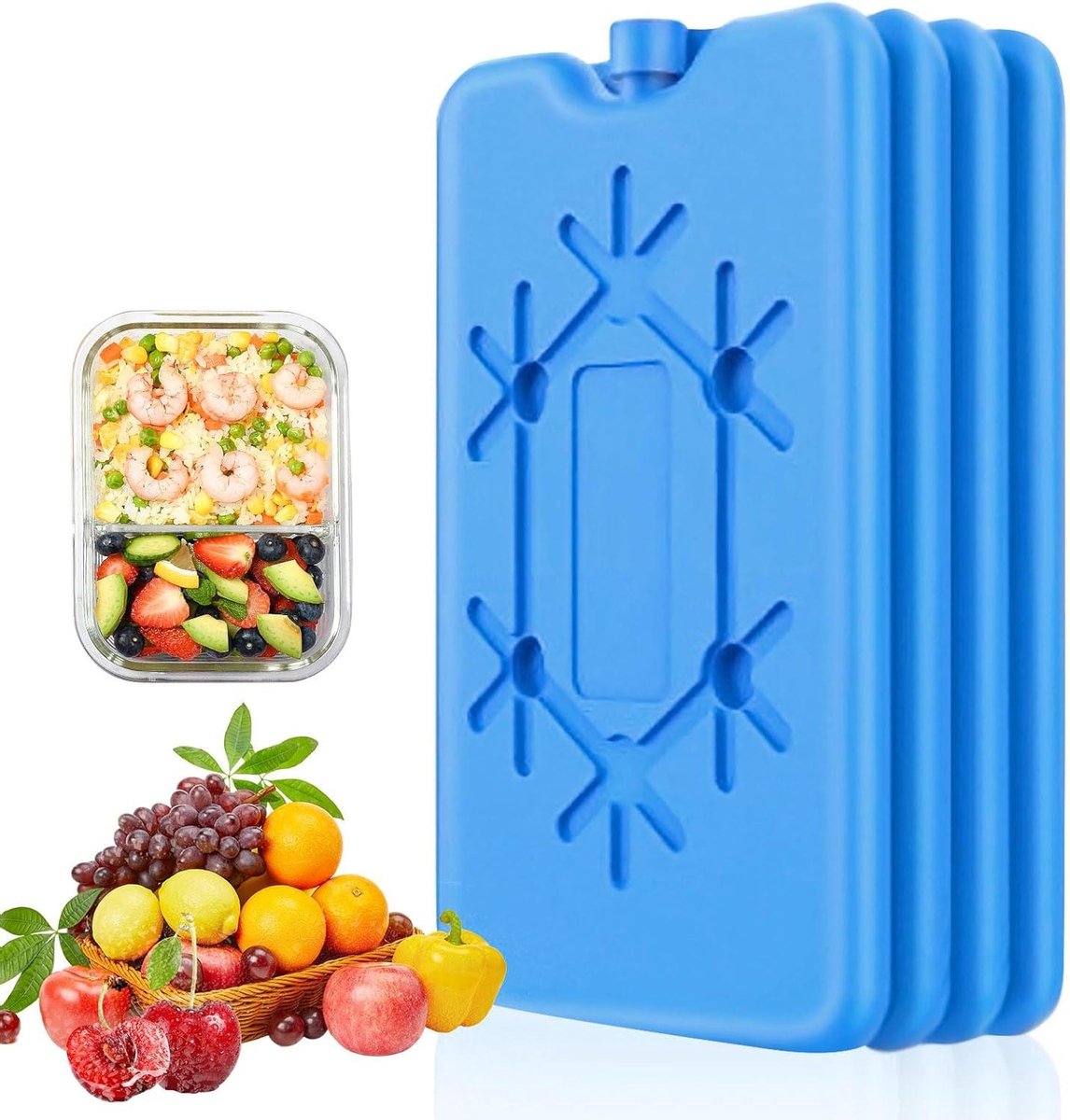Koelelementen Set - Koelblokken Lunchtas - Voedsel Koel Houden - Herbruikbaar Lekvrij Ontwerp - 4 x 200ml - Blauw