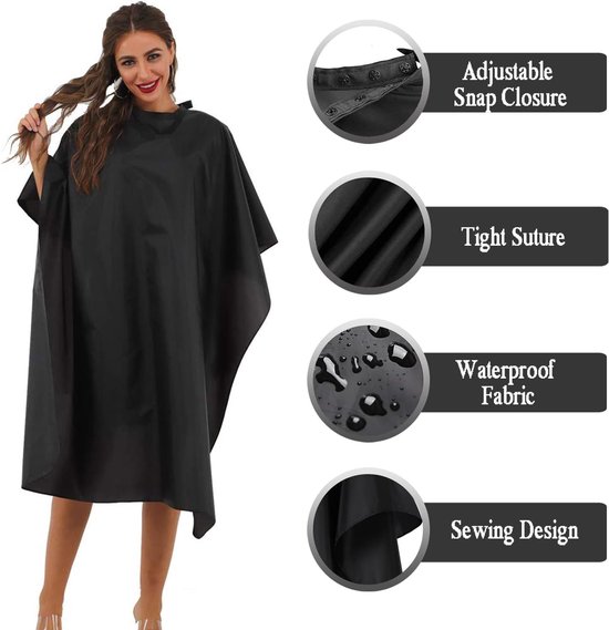 Kapperscape Professioneel - Salon Cape - Haar Knippen - Licht en Sneldrogend - 150 x 120 cm - Zwart — afbeelding 3