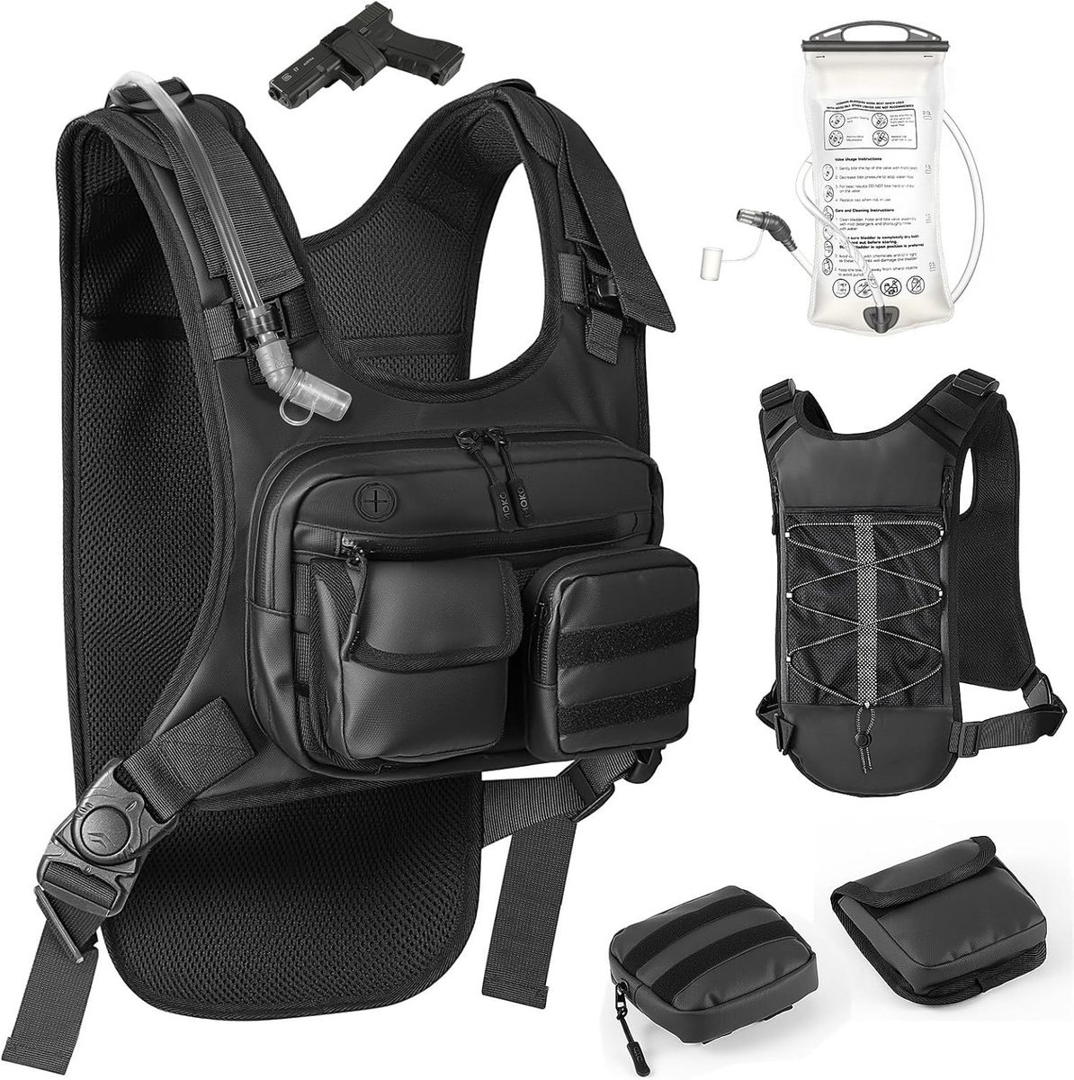 Lichtgewicht hardloop hydratatietasje met 2L waterreservoir, reflecterend rugzakje voor marathon, wandelen en fietsen, inclusief afneembare kleine zakken voor mannen en vrouwen
