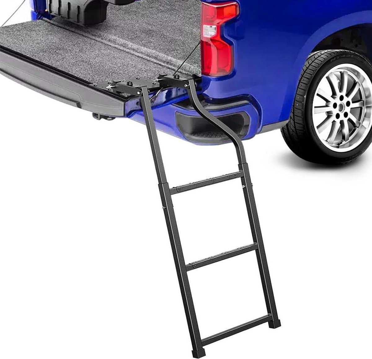 Achterklep Ladder - Uitbreiding Stap Ladder - Makkelijk Instappen - In Hoogte Verstelbaar - 300 lbs Capaciteit - Zwart