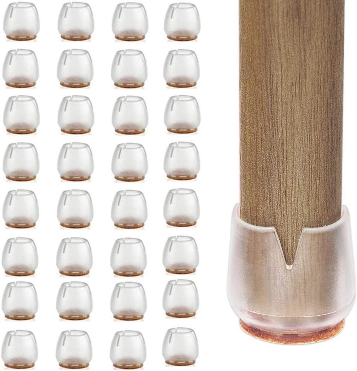 Stoelpootdoppen - Meubeldopjes Vloerbeschermers - Krassen Voorkomen - Duurzaam Siliconen Materiaal - 17-21 mm - Transparant