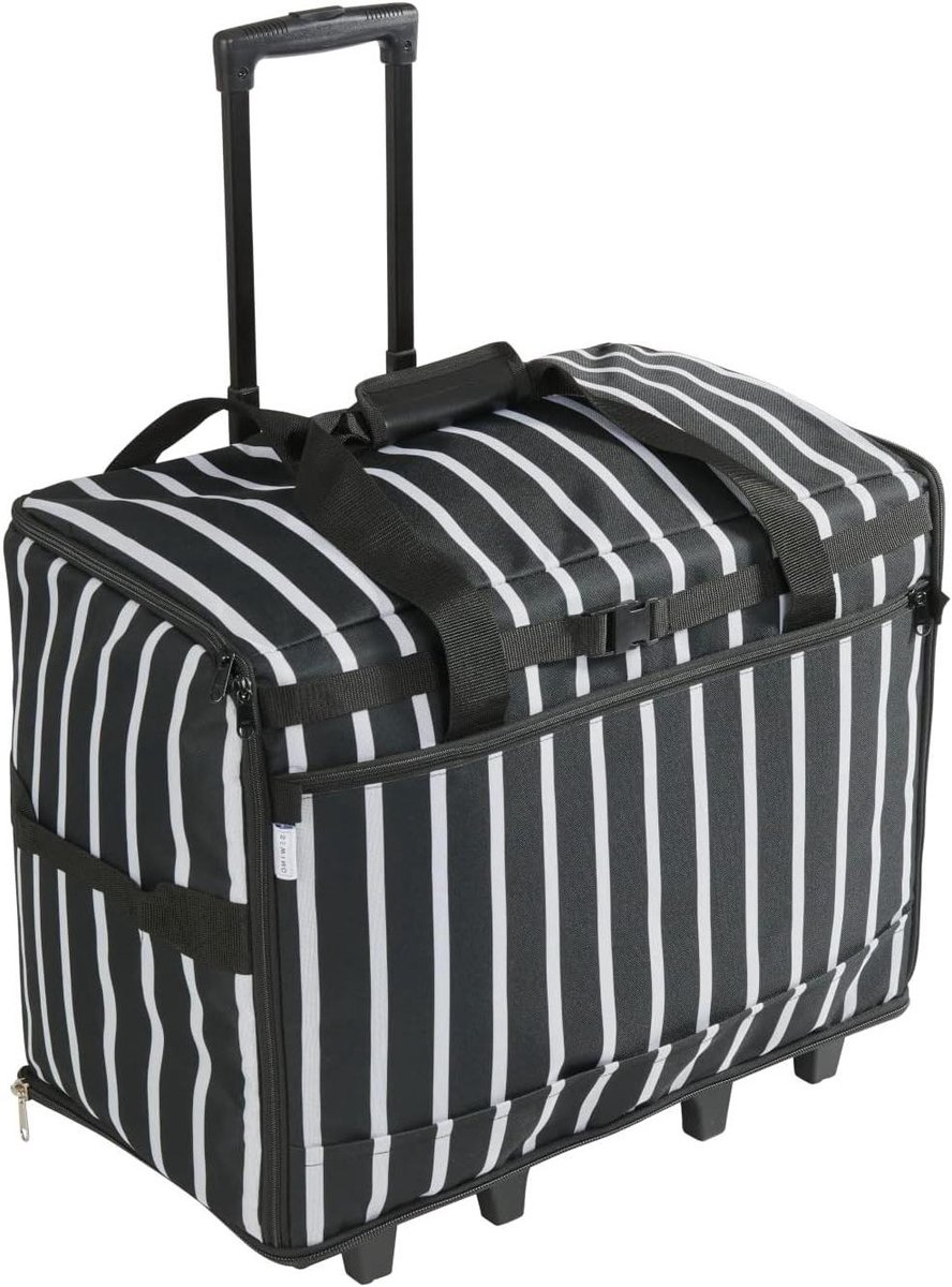 Naaimachine Trolley - Opbergtas Wieltjes - Naaispullen Vervoeren - Gewatteerde Binnenwanden - 63 x 43 x 30cm - Zwart Gestreepte