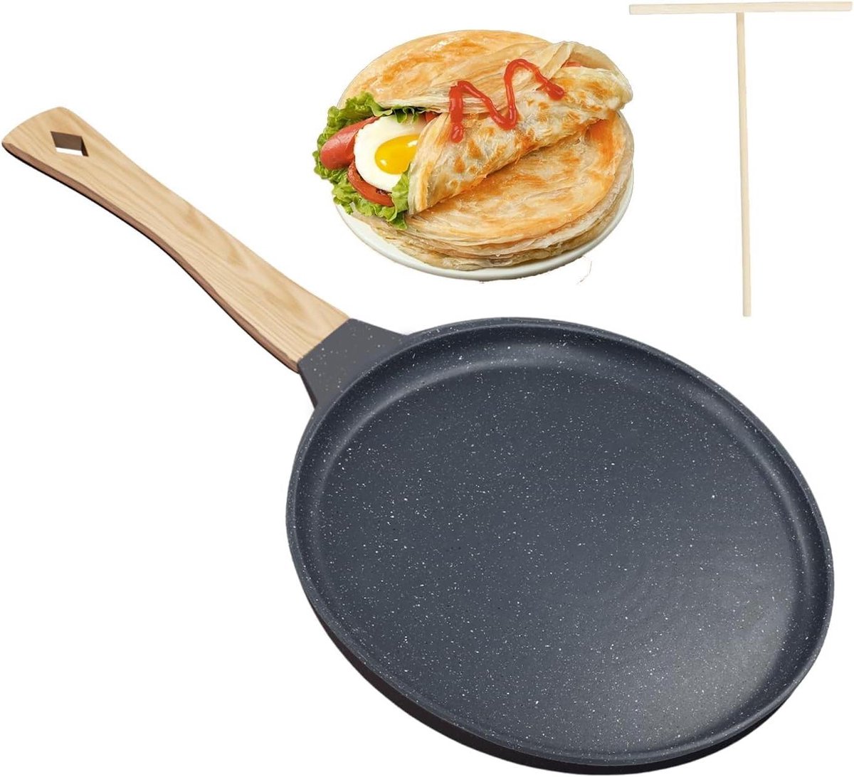 Pannenkoekenpan - Crêpepan - Omeletten Bakken - Granieten Anti-aanbaklaag - 24 cm - Grijs