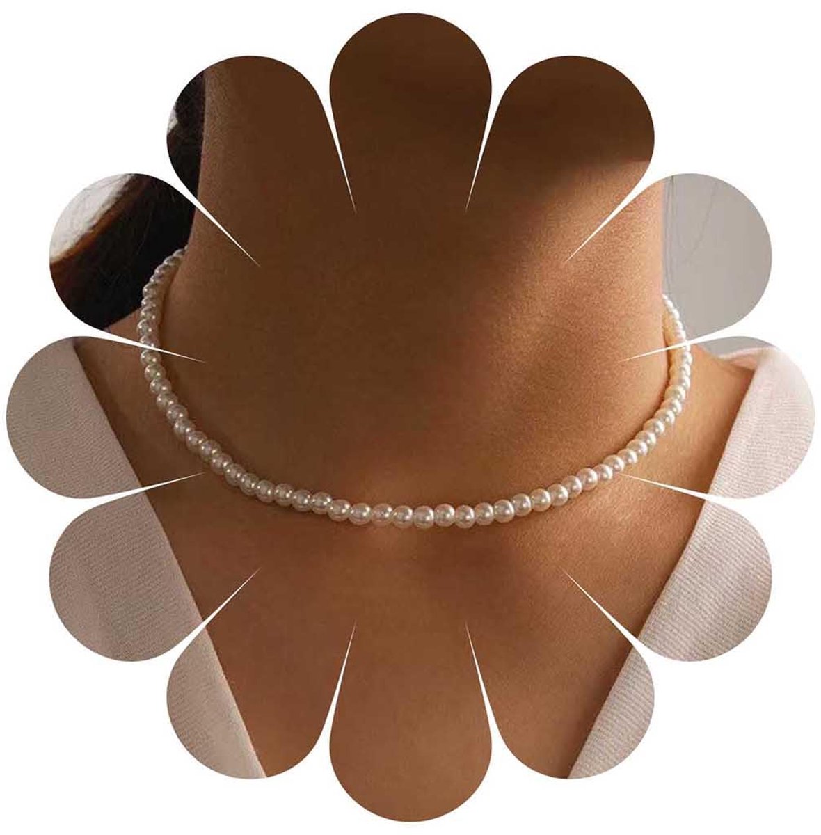 kleine parels streng halsketting choker witte parels ketting kettingen parel bruiloft bruid ketting ronde parels kraag halskettingen sieraden voor vrouwen, Zink