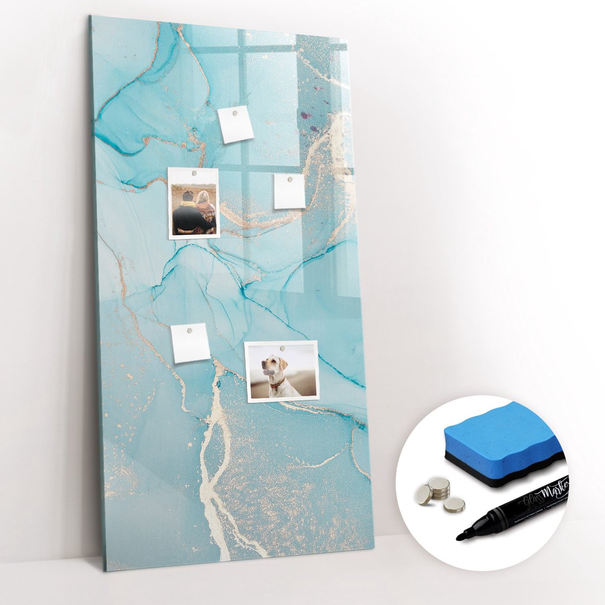 Tulup Whitebord - Decoratief marmer - 60 x 120 cm - Turkoois Magnetisch Bord Kind - Gratis 5 Sterke Magneten + Whiteboard Marker & Wisser - Design Memobord - Magnetisch Wandbord - Inspiratiebord Kantoor