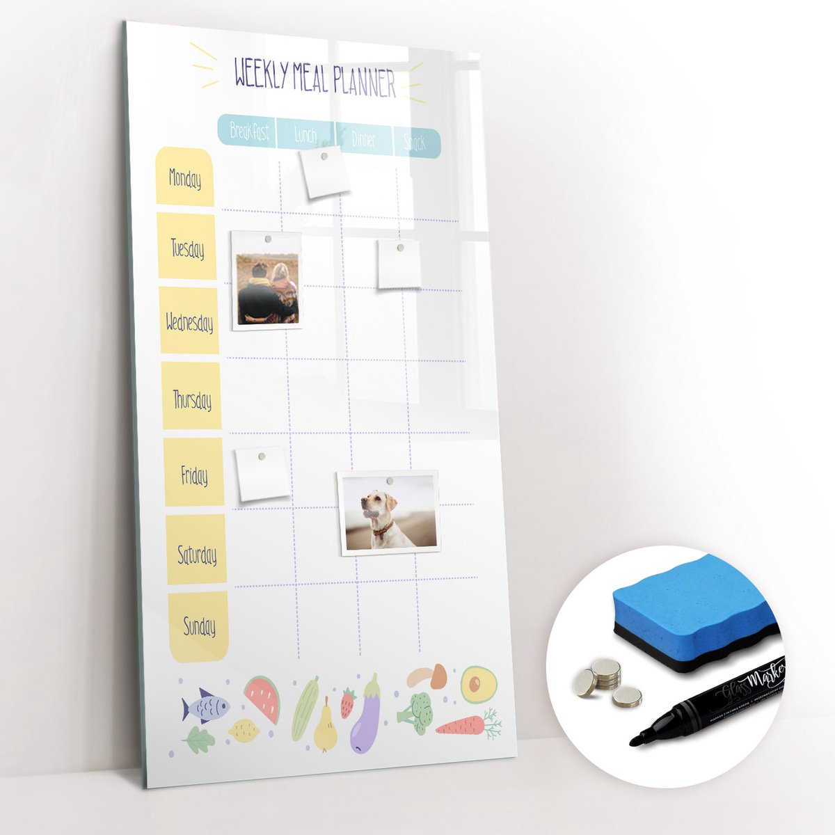 Tulup Whitebord - Fitness weekmaaltijdplanner - 60 x 120 cm - Veelkleurig Memobord Magnetisch - Gratis 5 Sterke Magneten + Whiteboard Marker & Wisser - Decoratief Magnetisch Bord - Magnetisch Memobord - Inspiratiebord Kantoor