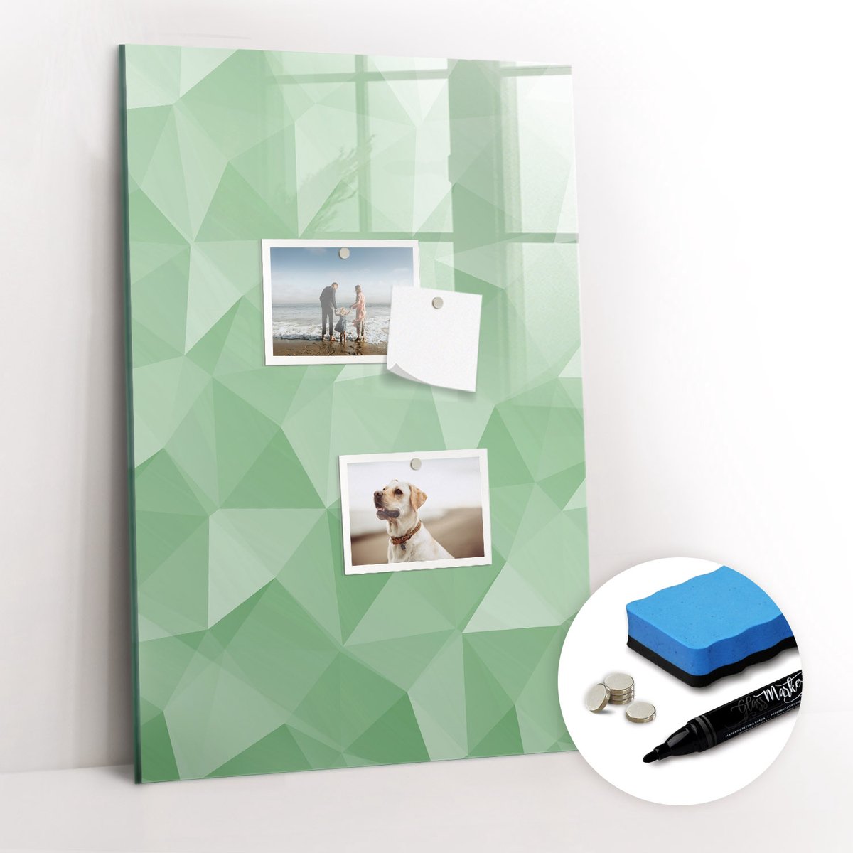 Tulup Whitebord - Kleurrijke abstracte driehoeken - 40 x 60 cm - Groente Memo Bord - Gratis 5 Sterke Magneten + Whiteboard Marker & Wisser - Minimalistisch Prikbord - Magneetbord Design - Notitiebord Werkplek