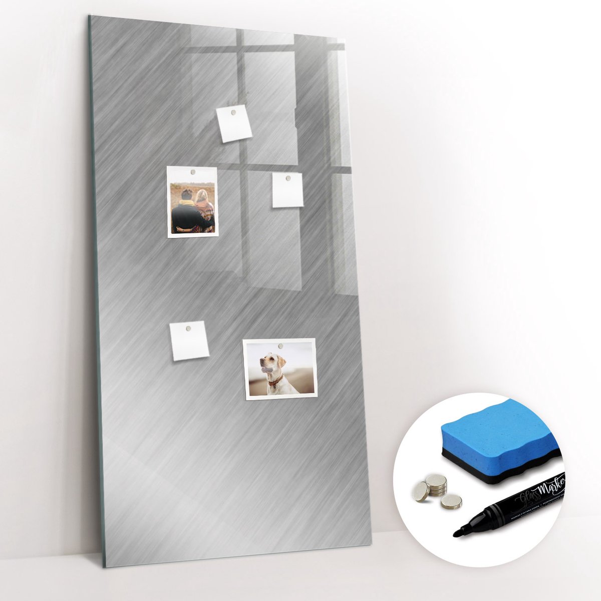 Tulup Whitebord - Metaalflits - 60 x 120 cm - Grijs Magneetbord Rechthoekig - Gratis 5 Sterke Magneten + Whiteboard Marker & Wisser - Decoratief Magnetisch Bord - Magnetisch Memobord - Inspiratiebord Kantoor