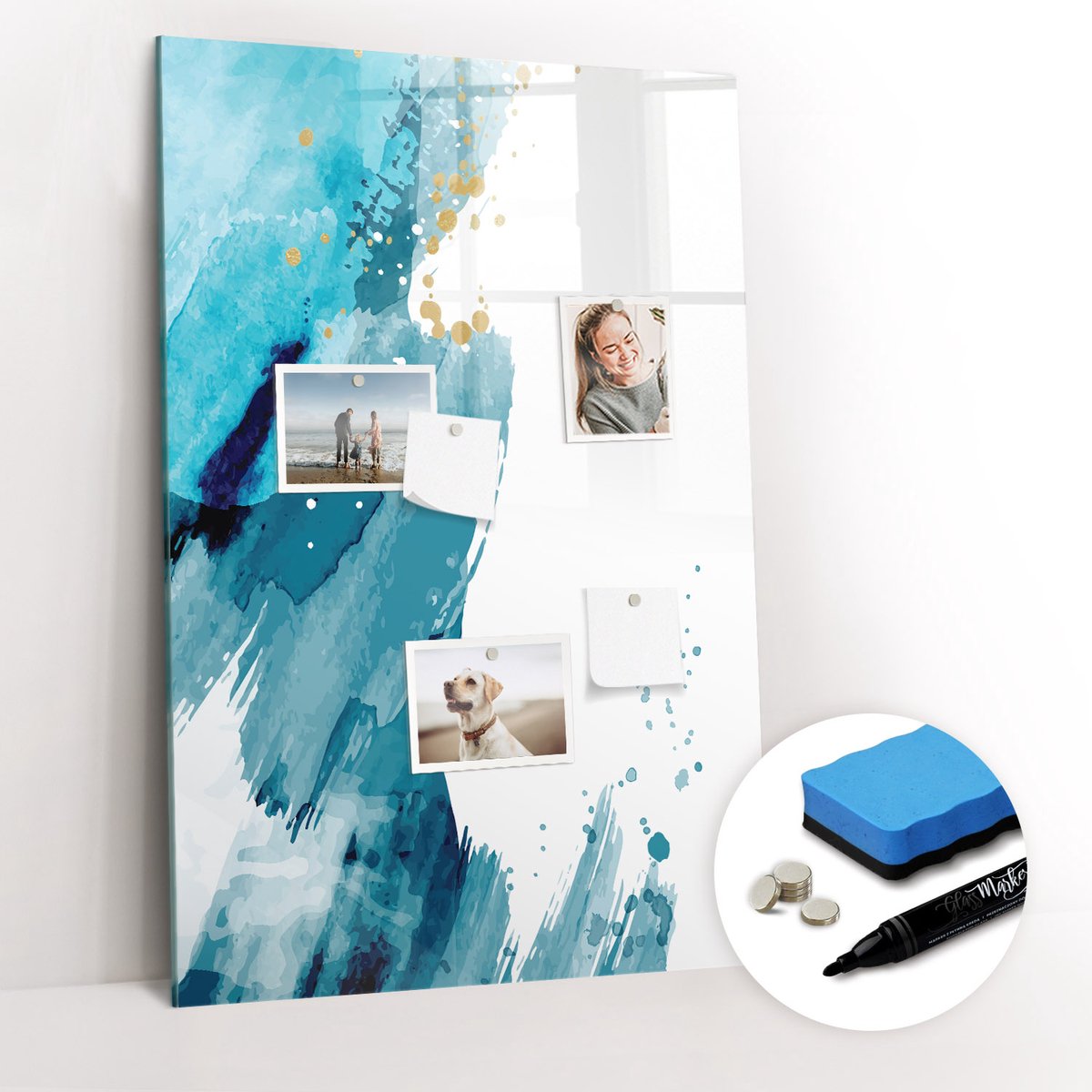 Tulup Whitebord - Schilderen - 60 x 90 cm - Blauw Magneetbord Keuken - Gratis 5 Sterke Magneten + Whiteboard Marker & Wisser - Decoratief Magnetisch Bord - Magneetbord Foto - Inspiratiebord Kantoor