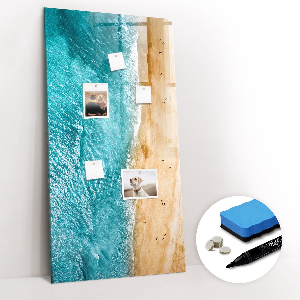 Tulup Whitebord - Zeestrand - 60 x 120 cm - Blauw Magnetisch Bord - Gratis 5 Sterke Magneten + Whiteboard Marker & Wisser - Stylish Memo Board - Magneetbord Rechthoekig - Planning Muur