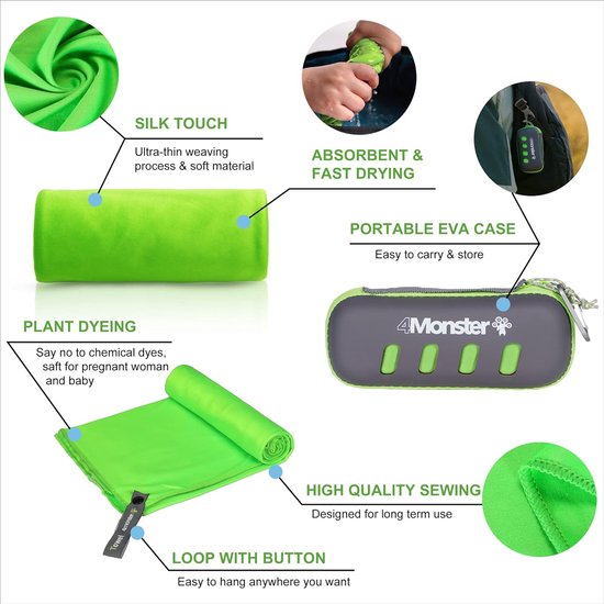 Microvezel Handdoek - Reishanddoek Camping - Snel Drogen Sport - Met Draagtas - 80 x 40 cm - Groen — afbeelding 5