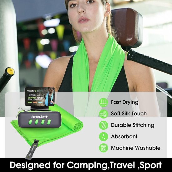 Microvezel Handdoek - Reishanddoek Camping - Snel Drogen Sport - Met Draagtas - 80 x 40 cm - Groen — afbeelding 3