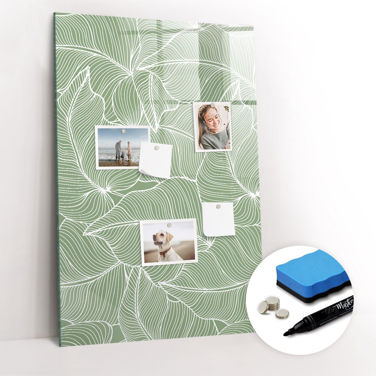 Tulup Whitebord - Patroon met grote bladeren - 60 x 90 cm - Groente Memo Magneetbord - Gratis 5 Sterke Magneten + Whiteboard Marker & Wisser - Interieur Accessoires Kantoor - Foto Magneetbord - Productiviteit Tools