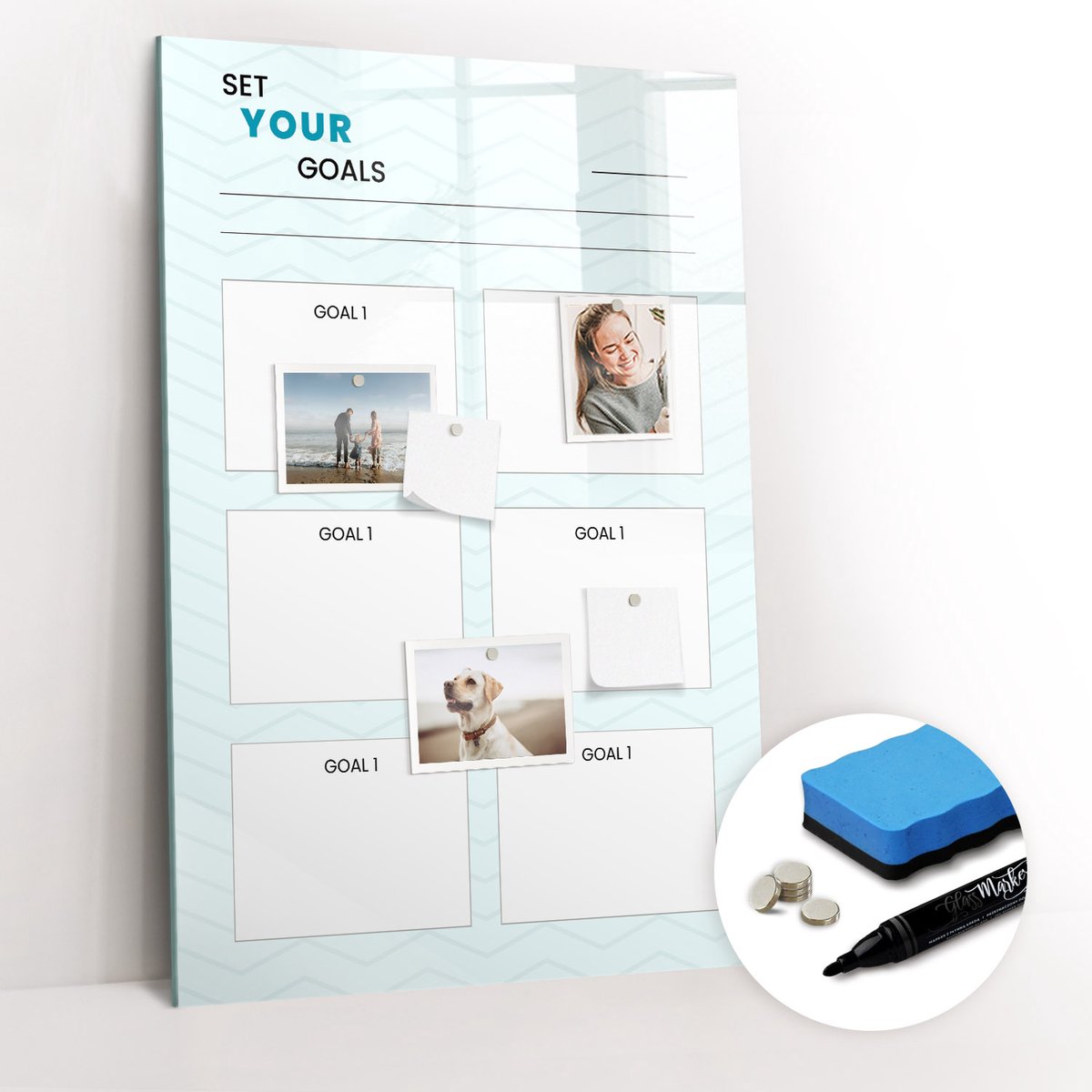 Tulup Whitebord - Doelplanner - 60 x 90 cm - Blauw Magneetbord Muur - Gratis 5 Sterke Magneten + Whiteboard Marker & Wisser - Organizer Muur - Magnetisch Wandbord - Planning Muur