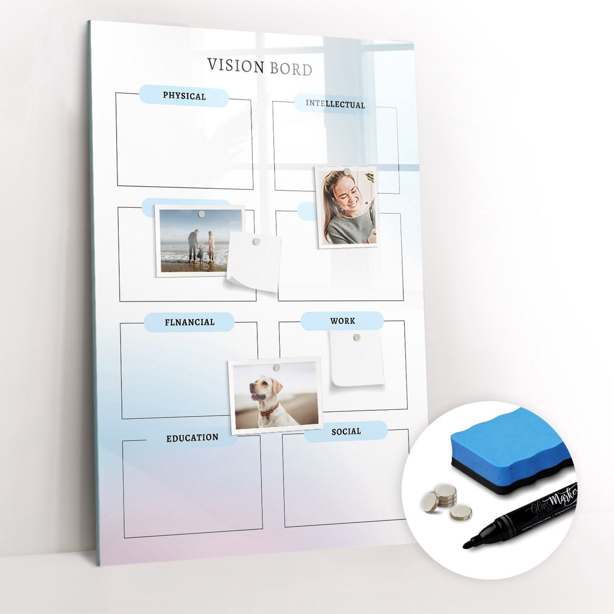 Tulup Whitebord - Doelbord - 60 x 90 cm - Veelkleurig Memobord Keuken - Gratis 5 Sterke Magneten + Whiteboard Marker & Wisser - Stylish Memo Board - Magnetisch Bord - Planning Muur