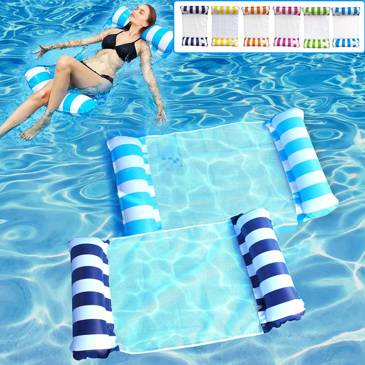 Opblaasbaar zwembed - Drijvend bed - Strandstoel - Watermatras - Waterhangmat - Opvouwbaar - Inclusief luchtpomp, kan tot 200 kg dragen - 125 x 70 cm - Geschikt voor zwembaden, stranden en meren - Roze rood – foto 3
