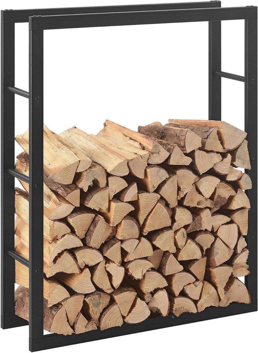 Brandhoutrek Staal - Houtopslag Rek - Haardhout Opslaan - Gepoedercoat Frame - 80x100x25 cm - Zwart