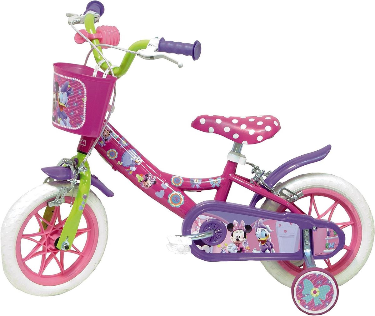 Kinderfiets Minnie - Loopfiets Meisjes - Leren Fietsen - Met Zijwielen - 12 Inch - Fuchsia