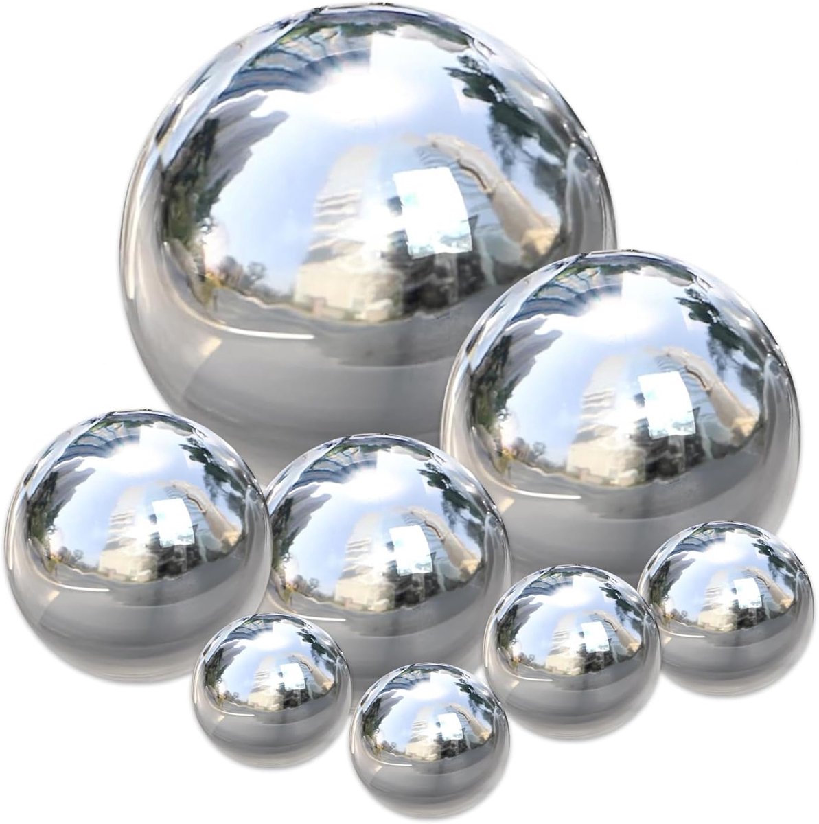 spiegelbol tuindecoratie - roestvrijstalen spiegelbol voor buitenzwembad, zwembad, gazon | decoratieve reflectiebol voor fotografie, inwijdingsgeschenken - 8 stuks 4.2-15 cm gemengde MATEN (8