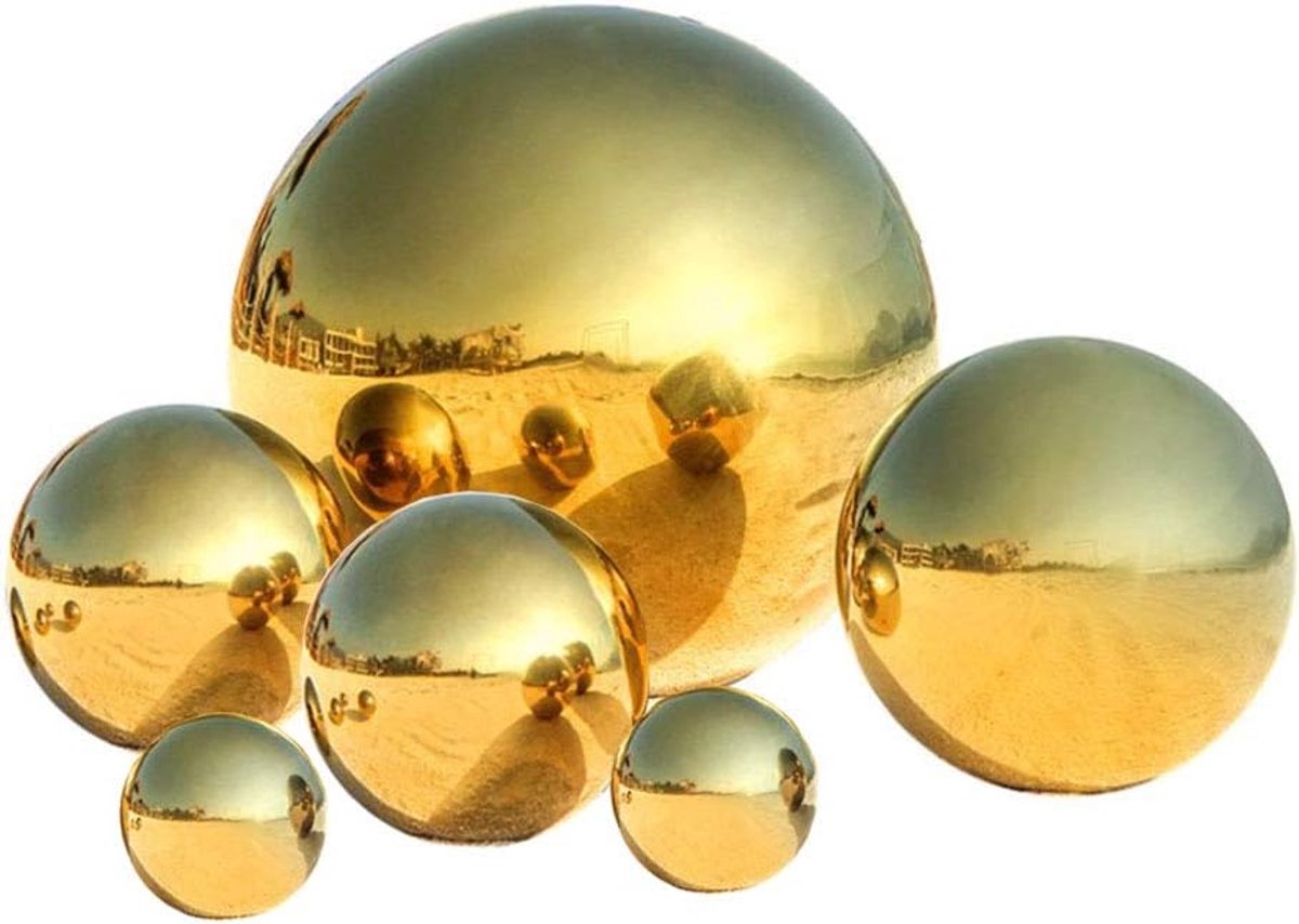 6 stuks 50-150 mm spiegelgepolijste holle bal reflecterende tuinbol, voorgeboorde blikklok voor huis, tuin, decoratie