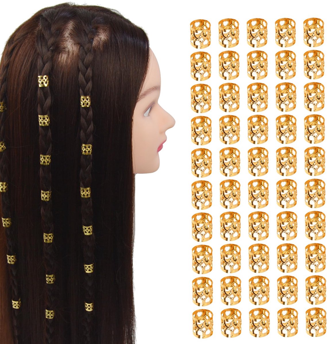50 stuks dreadlocks kralen haar vlecht ringen metalen manchetten aluminium dread sloten voor vrouwen haarclips accessoires (goud)