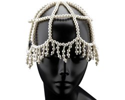 Flapper capss Plastic Parel Kralen Hoofddeksel met franjes Accenten Hoofdketting Haarketting Ornamenten voor Bruiloft Prom Renaissance Cosplay Party Vrouwen Bruids Haaraccessoires