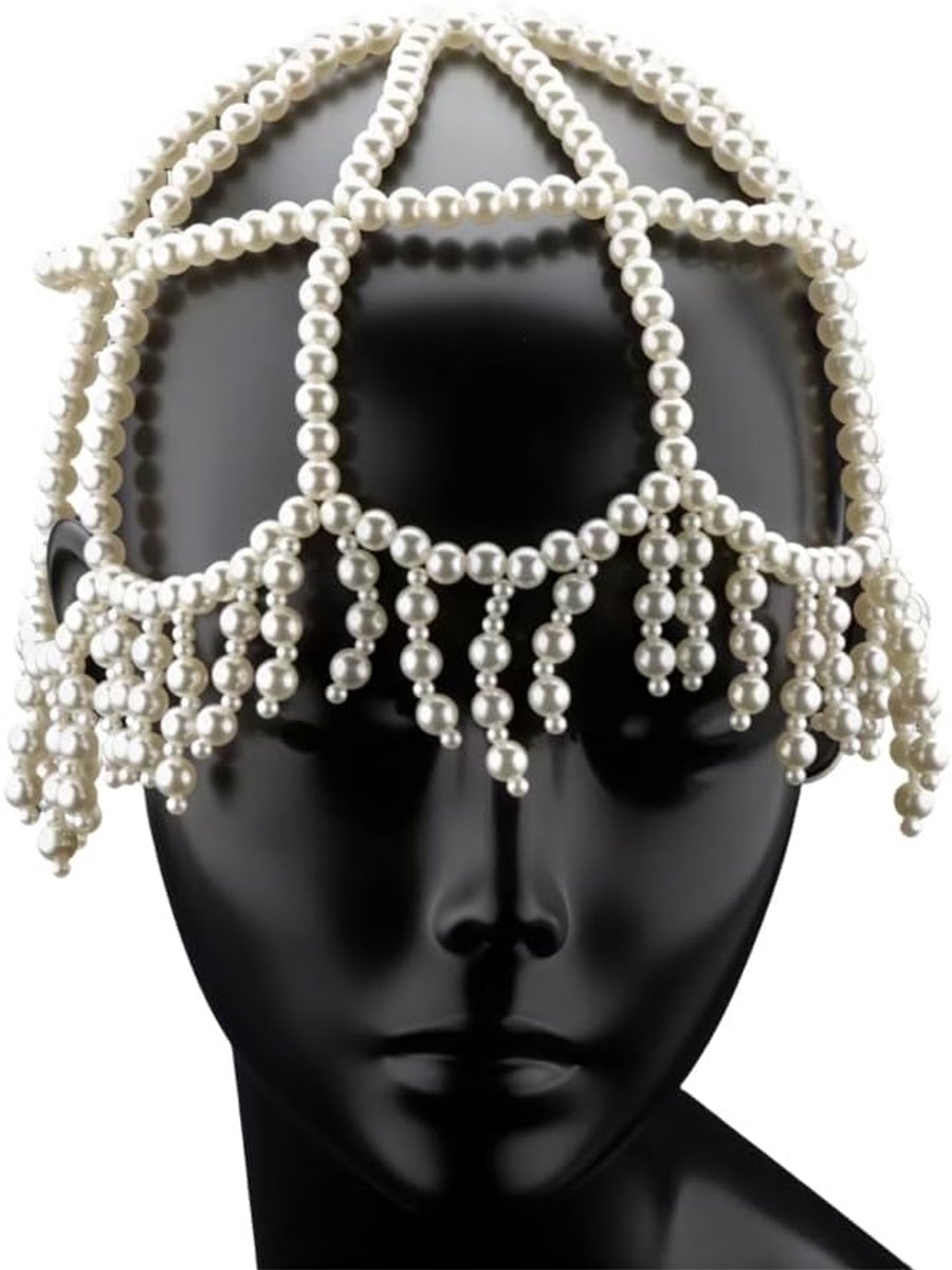 Flapper capss Plastic Parel Kralen Hoofddeksel met franjes Accenten Hoofdketting Haarketting Ornamenten voor Bruiloft Prom Renaissance Cosplay Party Vrouwen Bruids Haaraccessoires