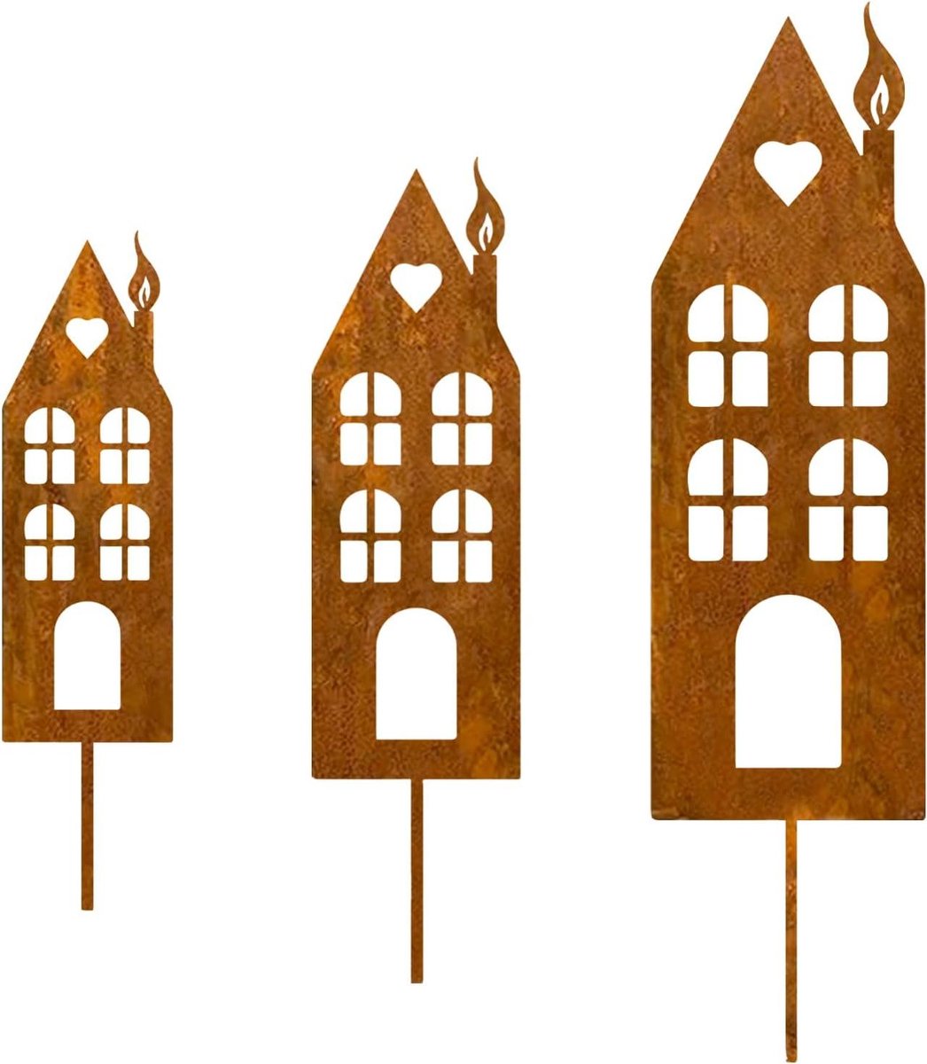 Tuin Huis Decoratie - Roest Decoratie Set - Tuin Aankleden - Rustieke Roestlook - 25-40 cm Hoog - Roestkleurig