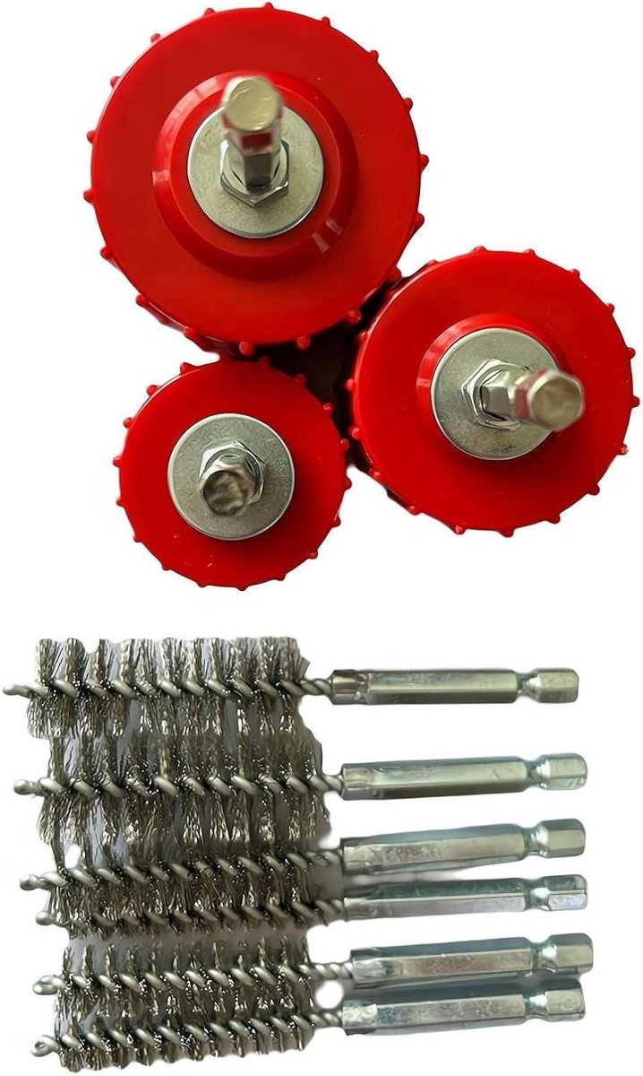 Koperen Pijpreiniger Set - Leiding Reiniger - Sanitair Onderhoud - Voor Power Boor - 1/2 3/4 inch - Koperkleurig