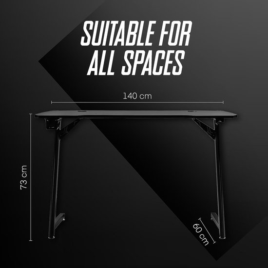 Ergonomisch gamingbureau met LED, bekerhouder en koptelefoonhaak, 140x60 cm speeltafel van Merkloos — afbeelding 3