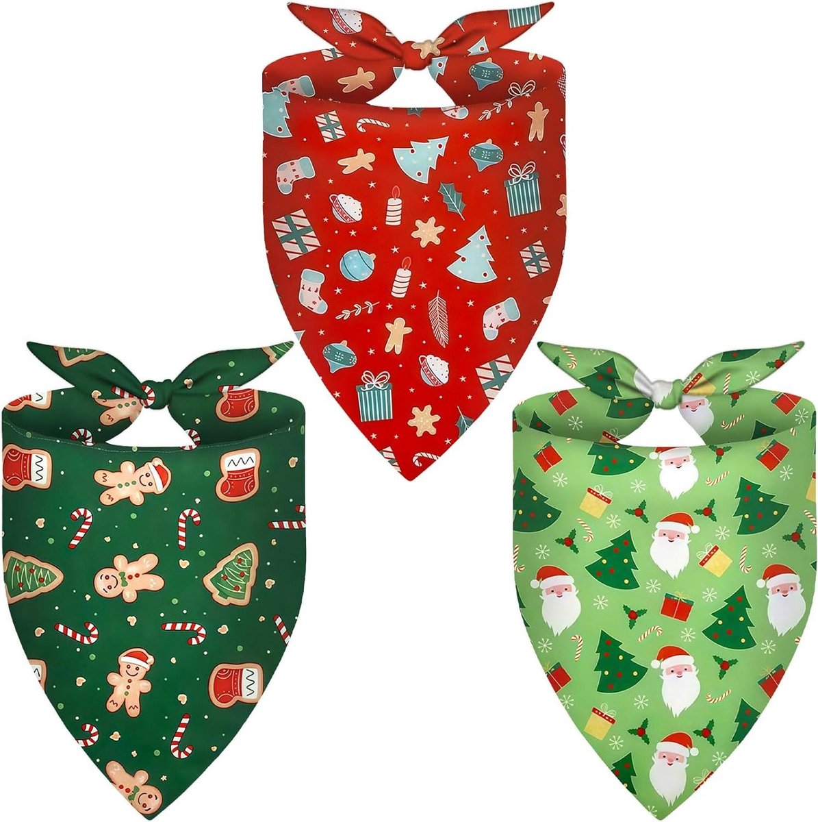 Kerst Hondenbandana's - Hondenhalsdoeken Feest - Huisdier Aankleden - Dubbellaags Polyester - Tot 65 cm Hals - Rood Groen