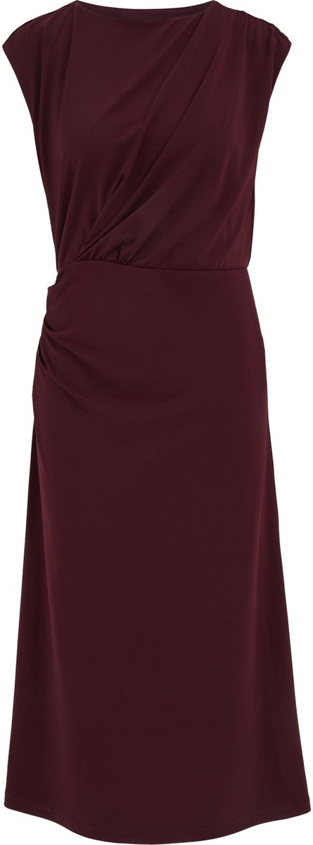 WE Fashion Dames midi jersey mouwloze jurk met plooidetail burgundy red