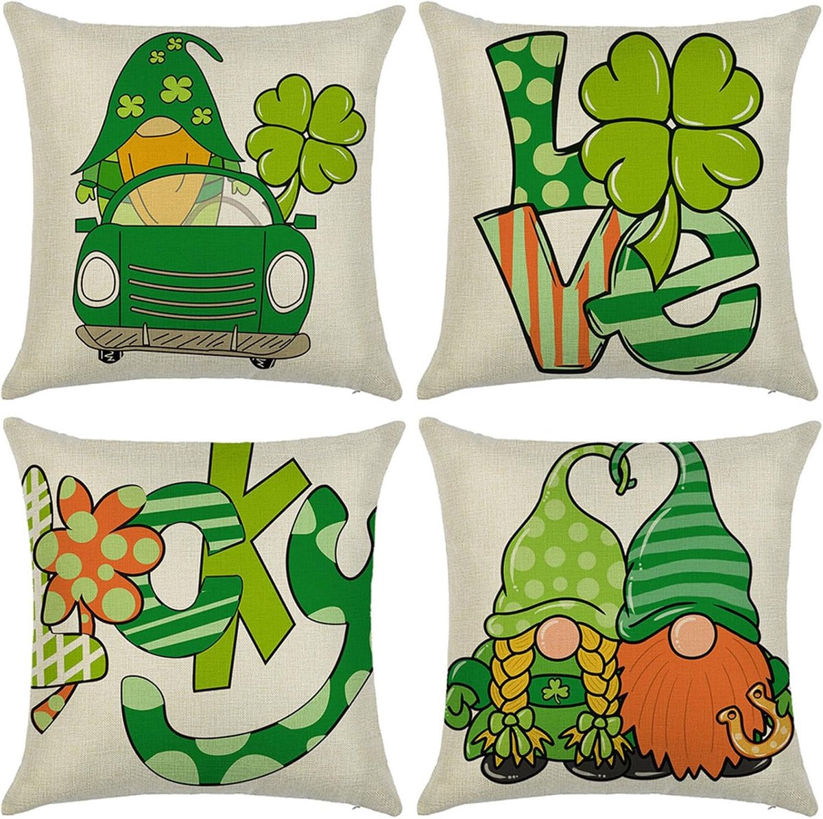 Kussenslopen 65 x 65 cm Green Love decoratieve kussenslopen linnen vierkante kussenslopen met onzichtbare rits voor bank slaapkamer woonkamer tuin dubbelzijdige kussenslopen