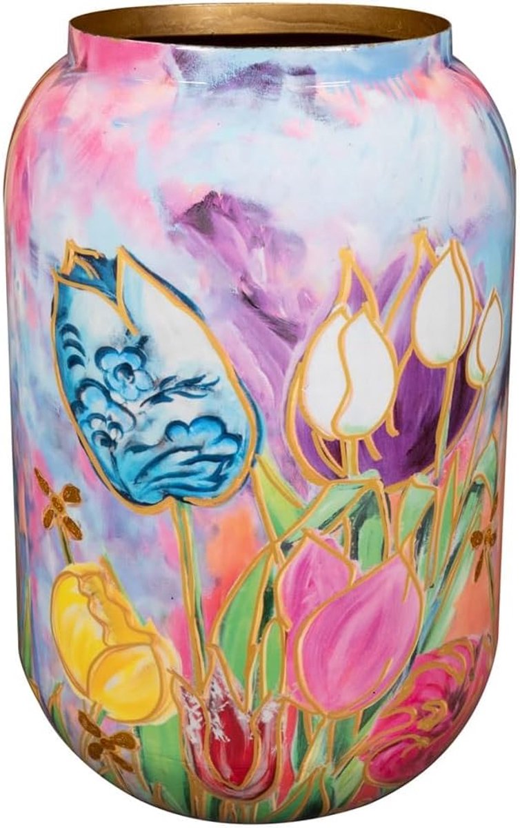 Bloempot hoog Dutch beauty spring - 30x42 - Metaal & Epoxy - Exclusieve homeware voor binnenshuis - Handgemaakt - Unieke print - Ontworpen door Lammie