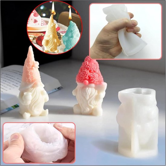 Mallen 2 stuks kerstdwerg, kaarsvorm voor gnoom om te knutselen, gnoom in siliconen vorm, voor het maken van kaarsen, aromastenen, chocolade, kerstdecoratie. — afbeelding 2